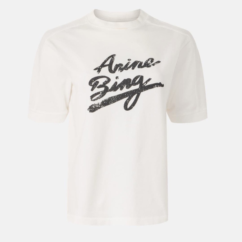 Anine Bing White Tee with Black Script Logo